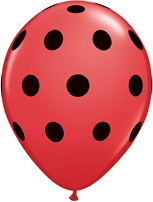 Балони червени с големи черни точки  (Big Polka Dots ) 11'' (28см.)