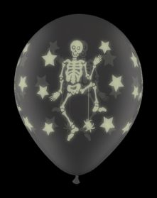 Балони със светещи  в тъмното скелет и звезди 11'' (28см.).