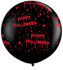 Балон - Гигант Черен оникс с "кървав" надпис Happy Halloween  92 см.