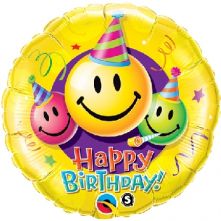 Балон с надпис Happy Birthday и усмихнати личица 18" - 46см.