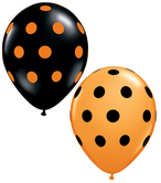Балони с Точки  черни и оранжеви  11'' (28см.) Хелоуин