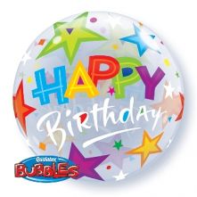 Балон със звезди и надпис Happy Birthday 22"- 56 см