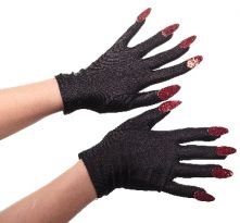 Черни Дяволски ръкавици с червени нокти