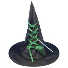 Вещерска шапка -черна със зелено връзка