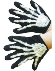 Детски ръкавици на скелет с кости, светещи в тъмното.