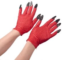 Червени Дяволски ръкавици с черни нокти