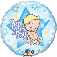Балон с надпис "Yep! I am a boy" син - 18"- 46 см.