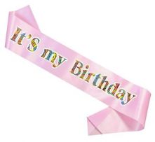 Лента с надпис "It's my Birthday" - розова