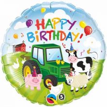 Балон с животни, трактор и надпис Happy Birthday  18"- 45 см.