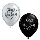 Балон с надпис Happy New Year Сръбърни и Черни оникс 11'' (28см.)
