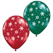 Балони със снежинки  - червени и зелени 11'' (28см.)