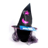 Вещерска шапка детска - черно с лилаво с коса