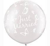 Балони с надпис Just Married и пеперуди 30" - 76см