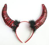 Големи Дяволски рога в червено и черно с пух и пайети