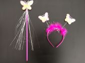 Криле на пеперуда с вълшебна пръчка и диадема с пеперудки - розови